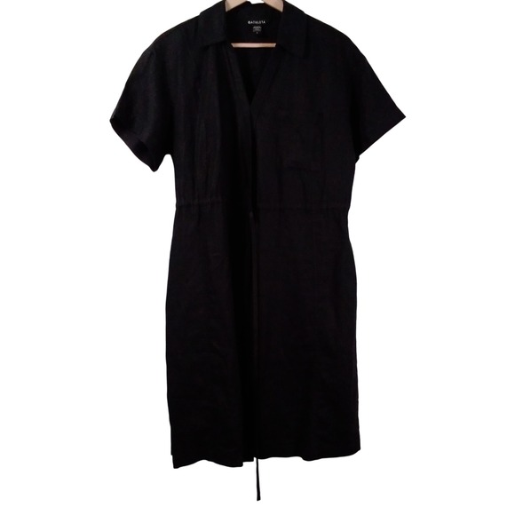 Athleta Playa Wrap Dress Women's Size 6 Black Short Sleeve 100% Linen Lagenlook - Picture 1 of 6